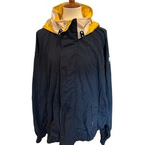Vintage 90’s Tommy Hilfiger Navy and Yellow Hooded Jacket (unisex)